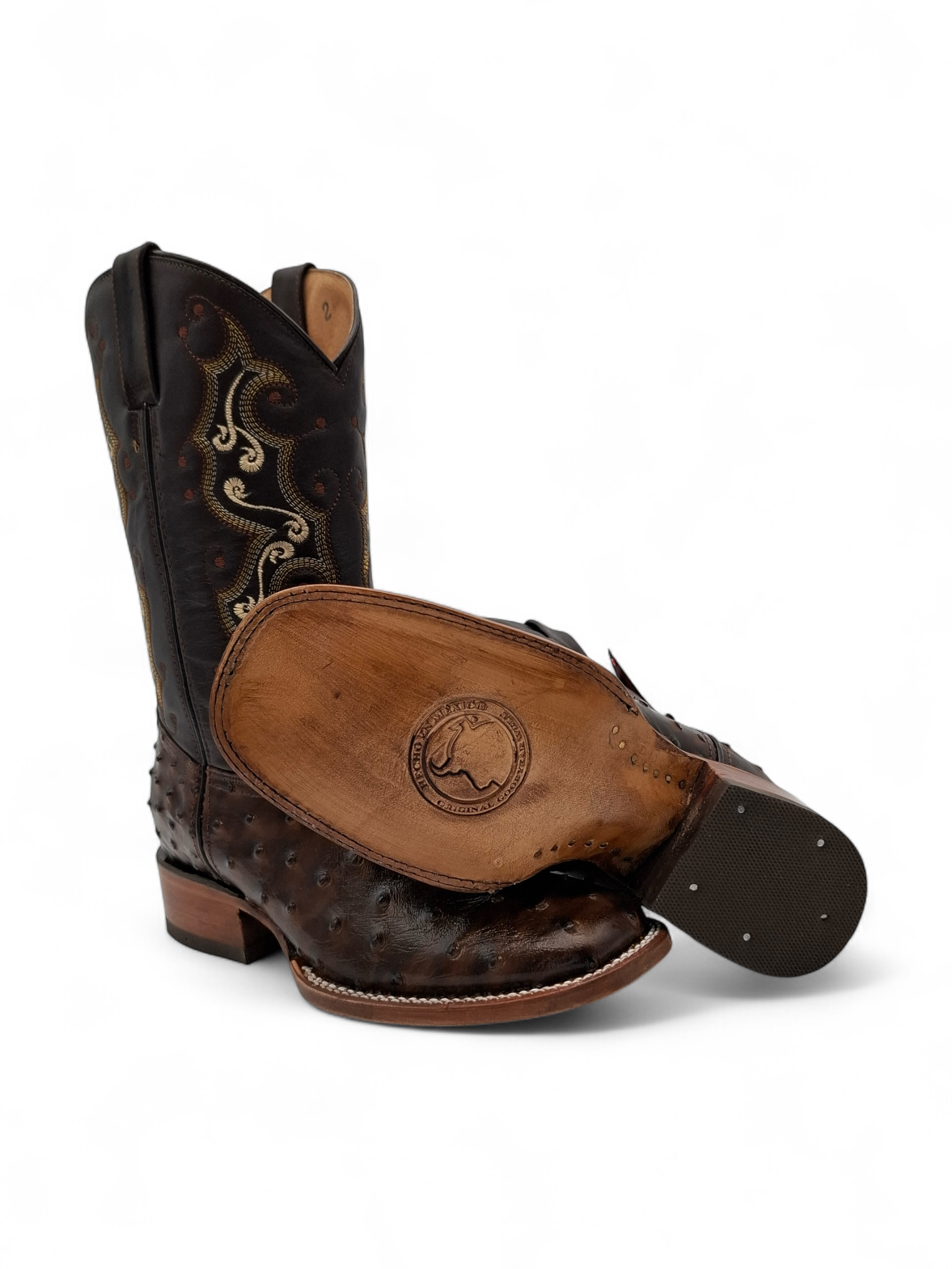 BOTA BIG BULL UNISEX AVESTRUZ AFRICANA COLOR  CHOCOLATE TACON RECTO TUBO ITALO CAFE 0018