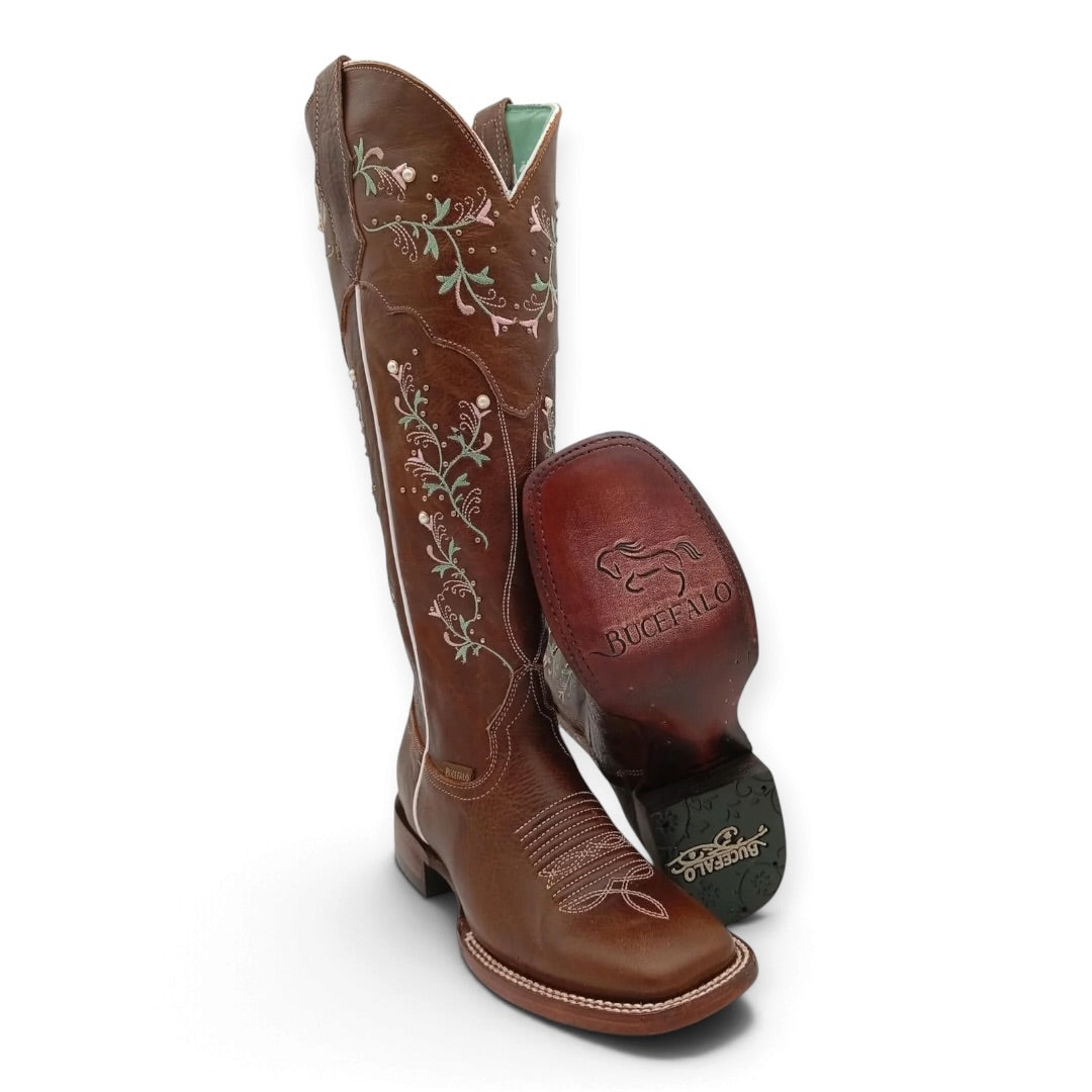 BOTA BUCEFALO BD BUCKAR NAPA FLORES TUBO ALTO DAMA