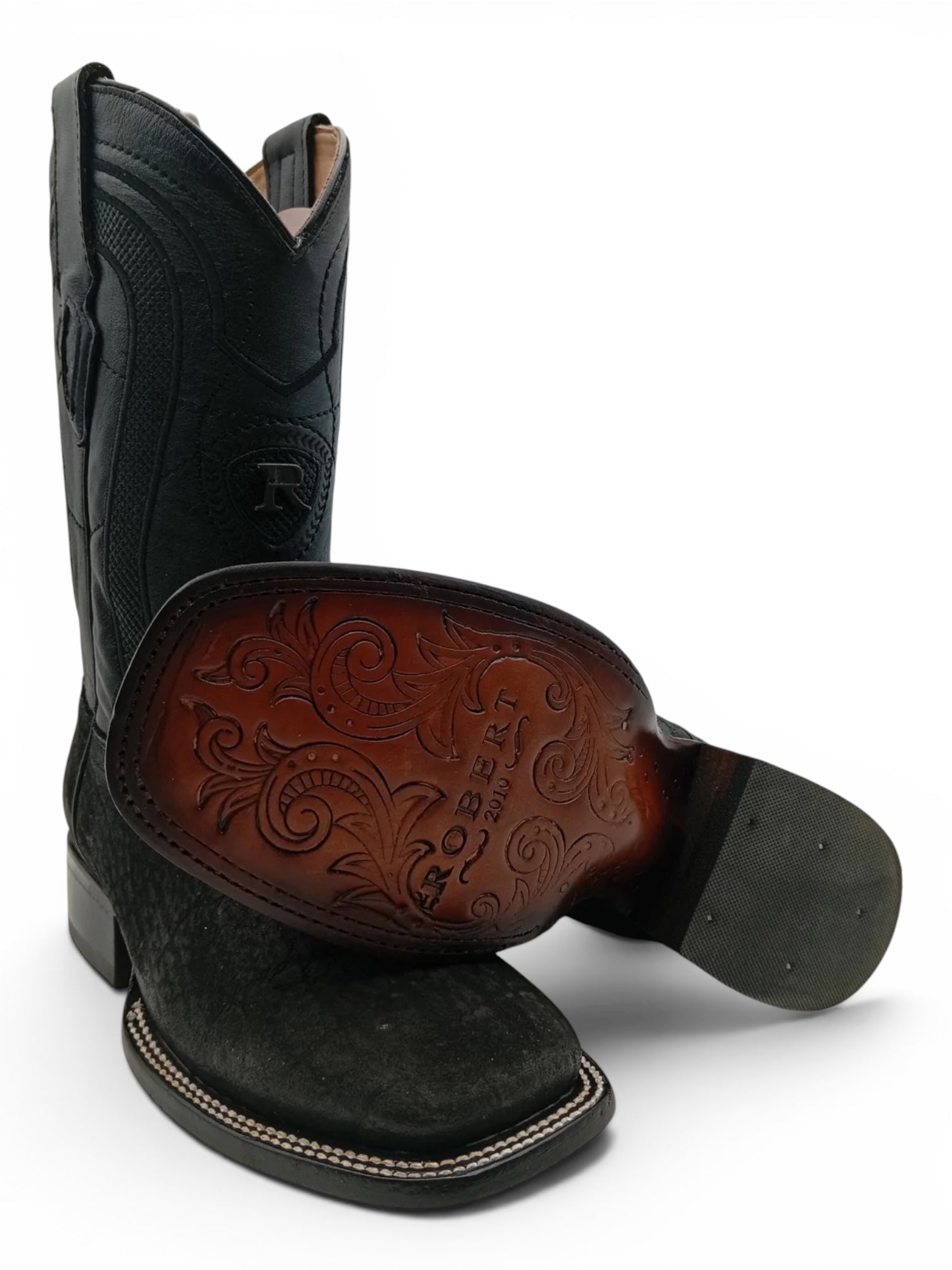 BOTA ROBERT ELEFANTE NOBUCK NEGRO SUELA DE CUERO CABALLERO