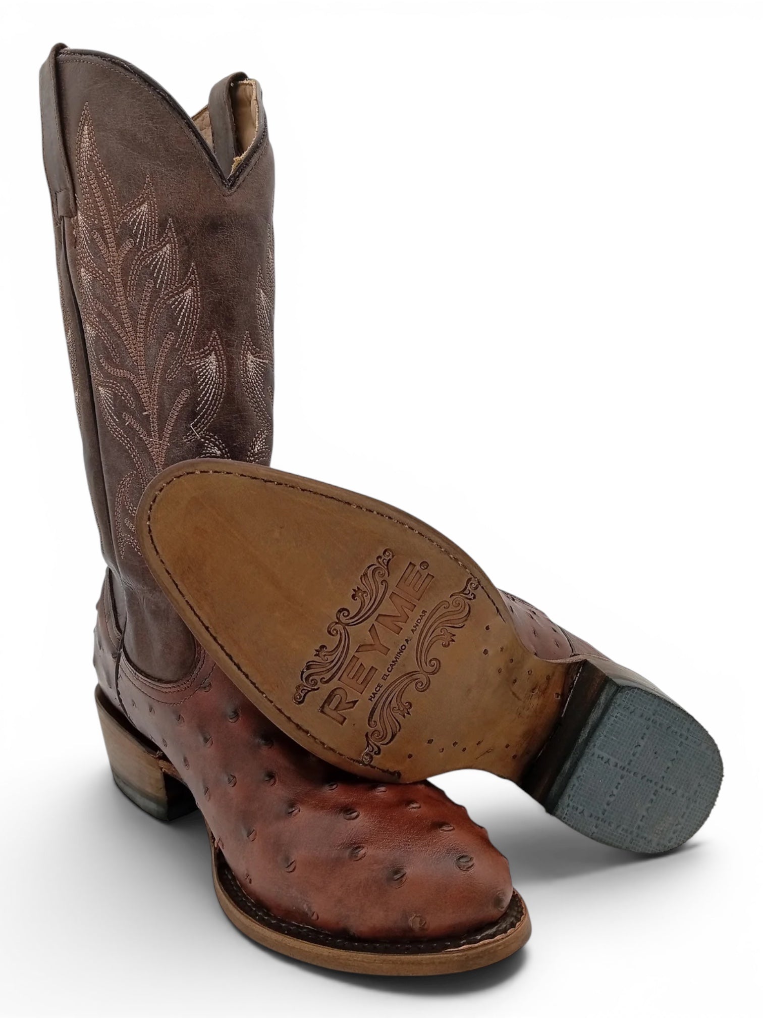 BOTA REYME OVAL AVESTRUZ CAFE TACON CUBANO CON SUELA DE CUERO CABALLERO