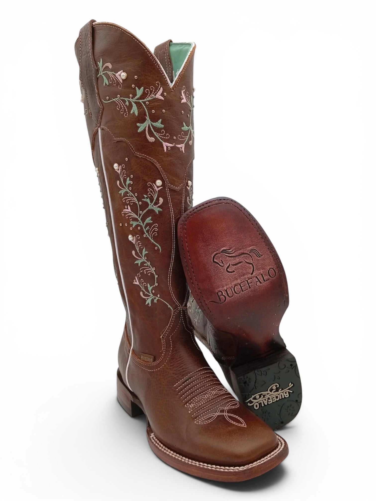 BOTA BUCEFALO BD BUCKAR NAPA FLORES TUBO ALTO DAMA