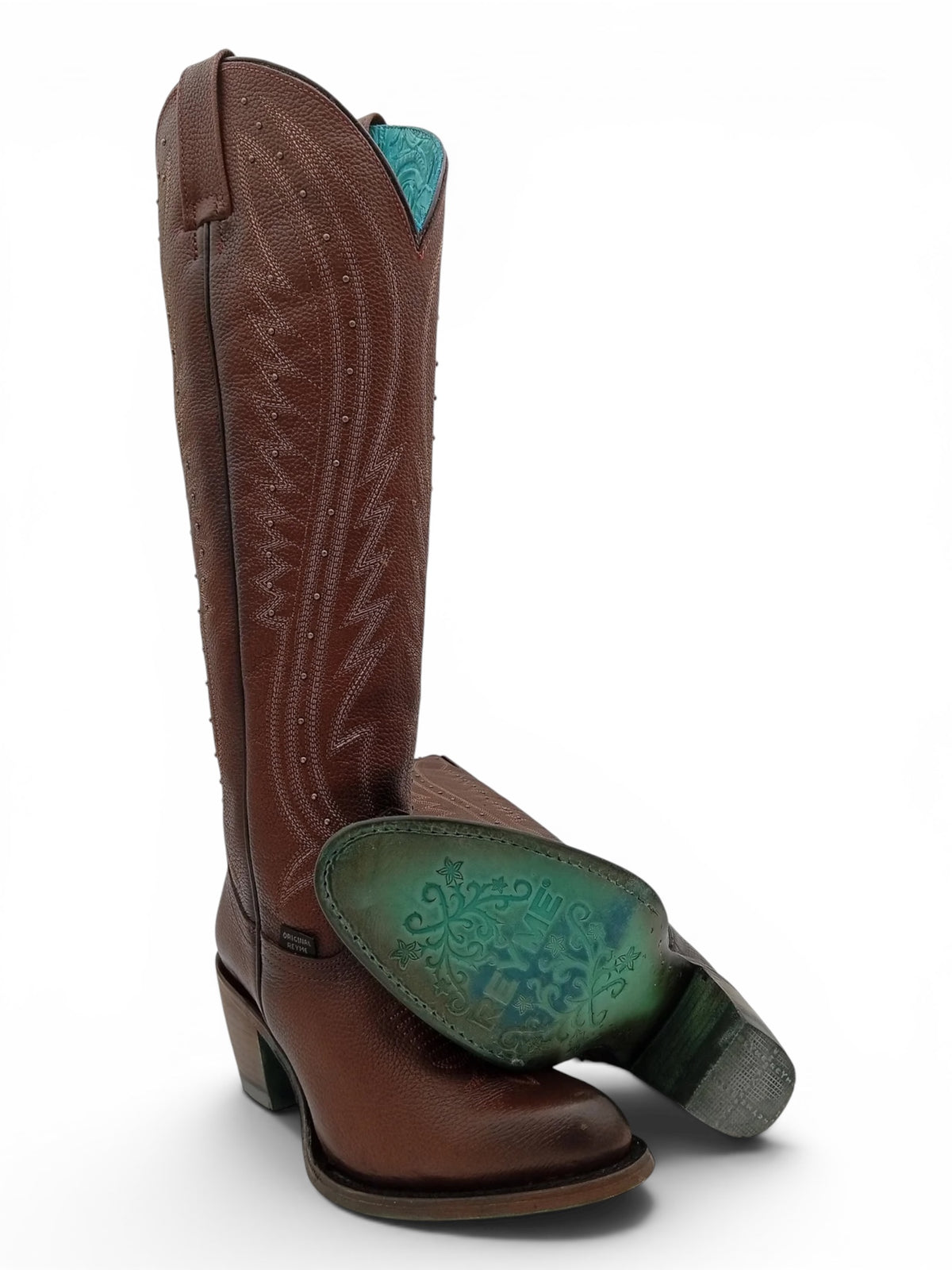 BOTA REYME OVAL NAGA TAN CAFE TUBO ALTO SUELA DE CUERO DAMA