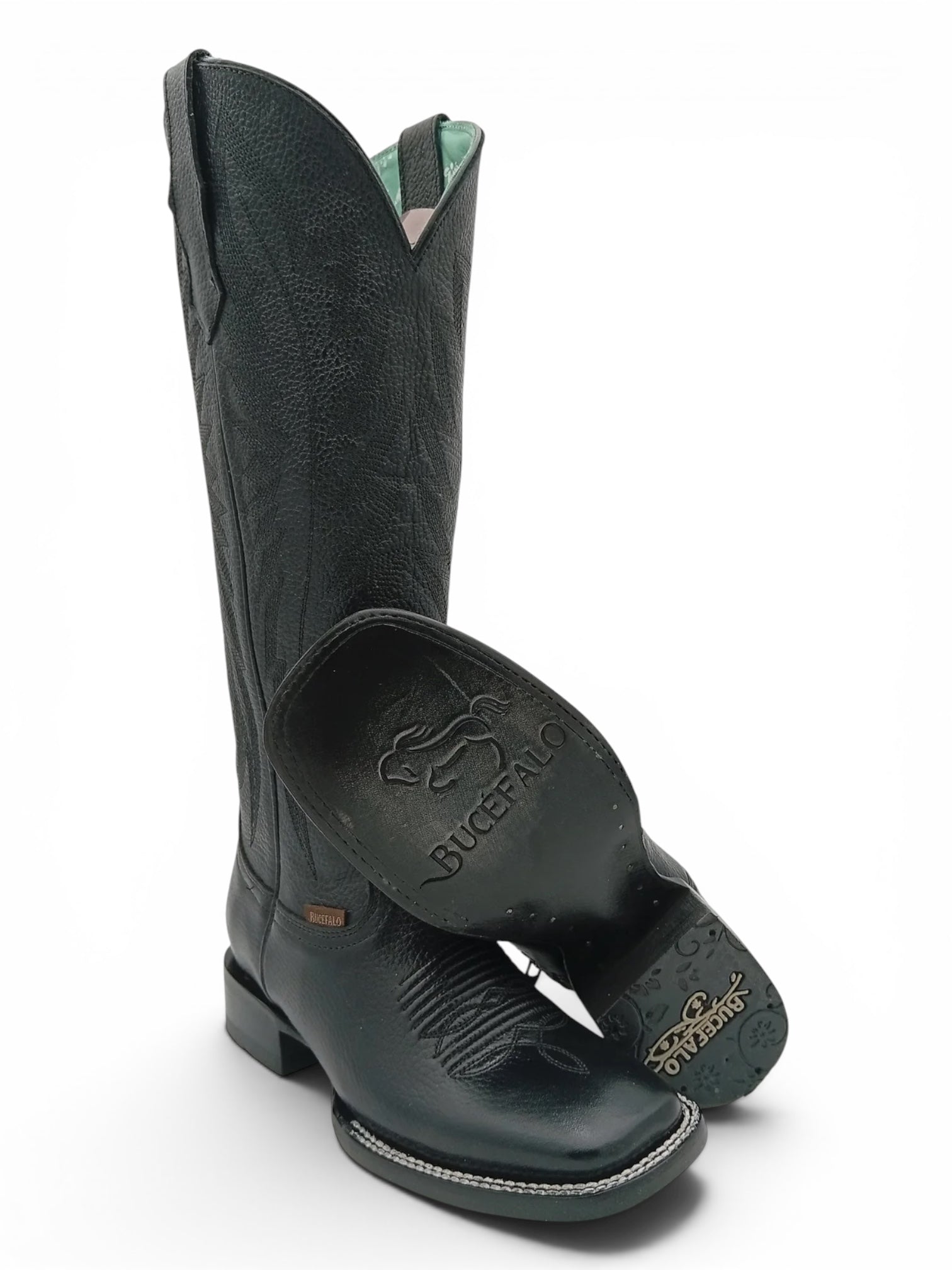 BOTA BUCEFALO BULL DOG LISA NEGRA TUBO ALTO SUELA DE CUERO DAMA