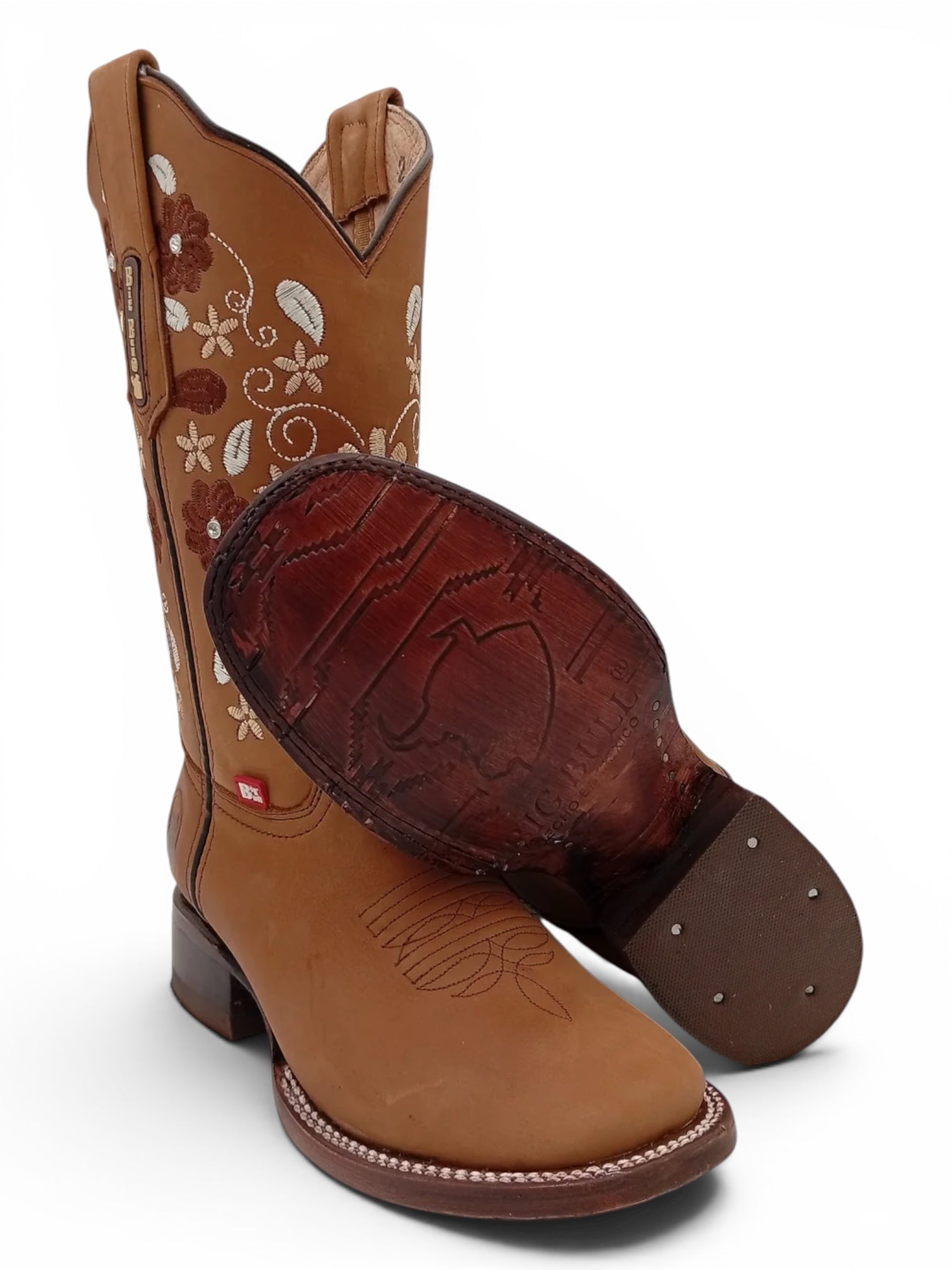 BOTA BIG BULL CRAZY TABACO FLORES CAFE SUELA DE CUERO DAMA