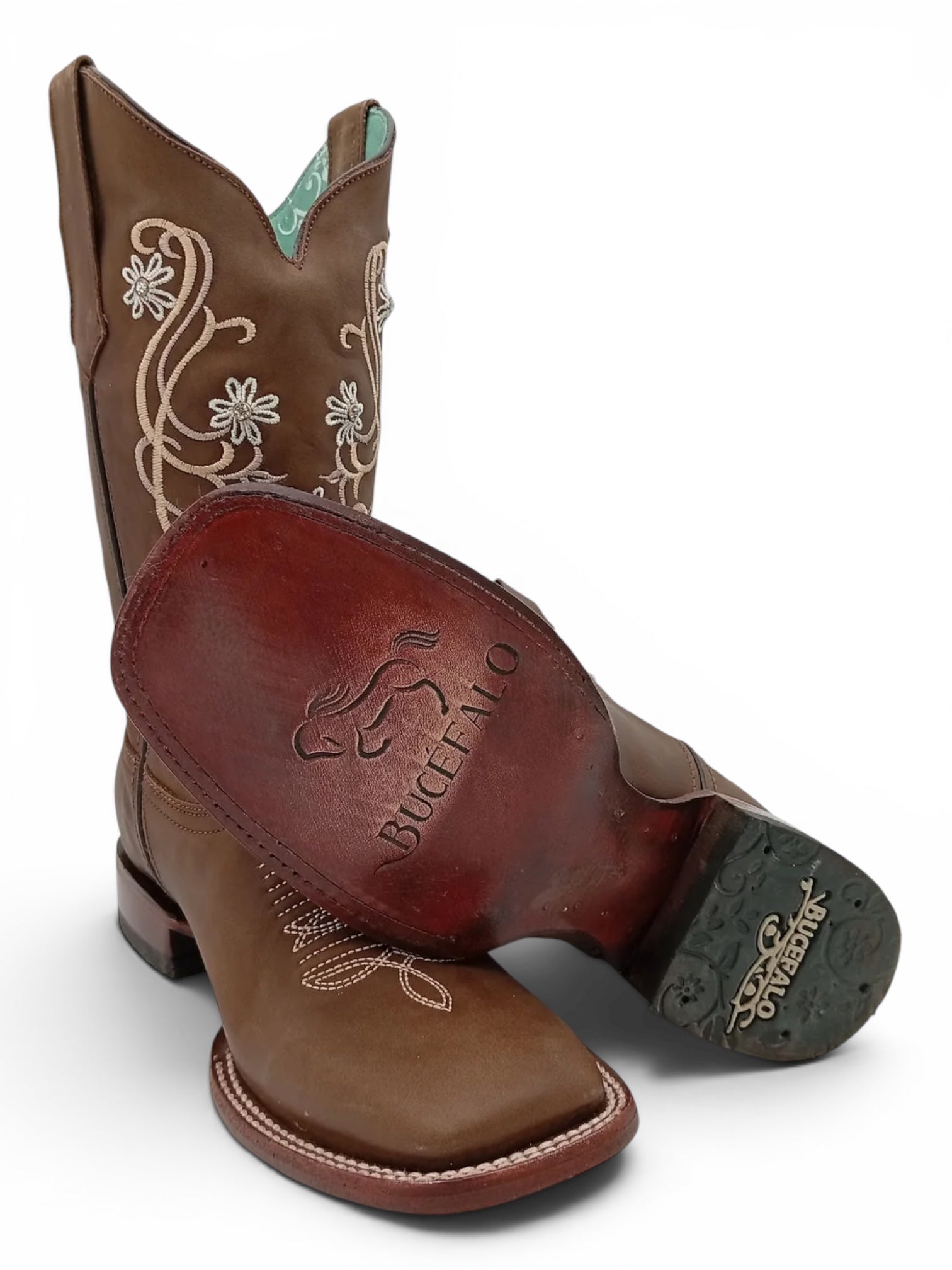 BOTA BUCEFALO BD CRAZY TABACO FLORES BEIGE SUELA DE CUERO DAMA