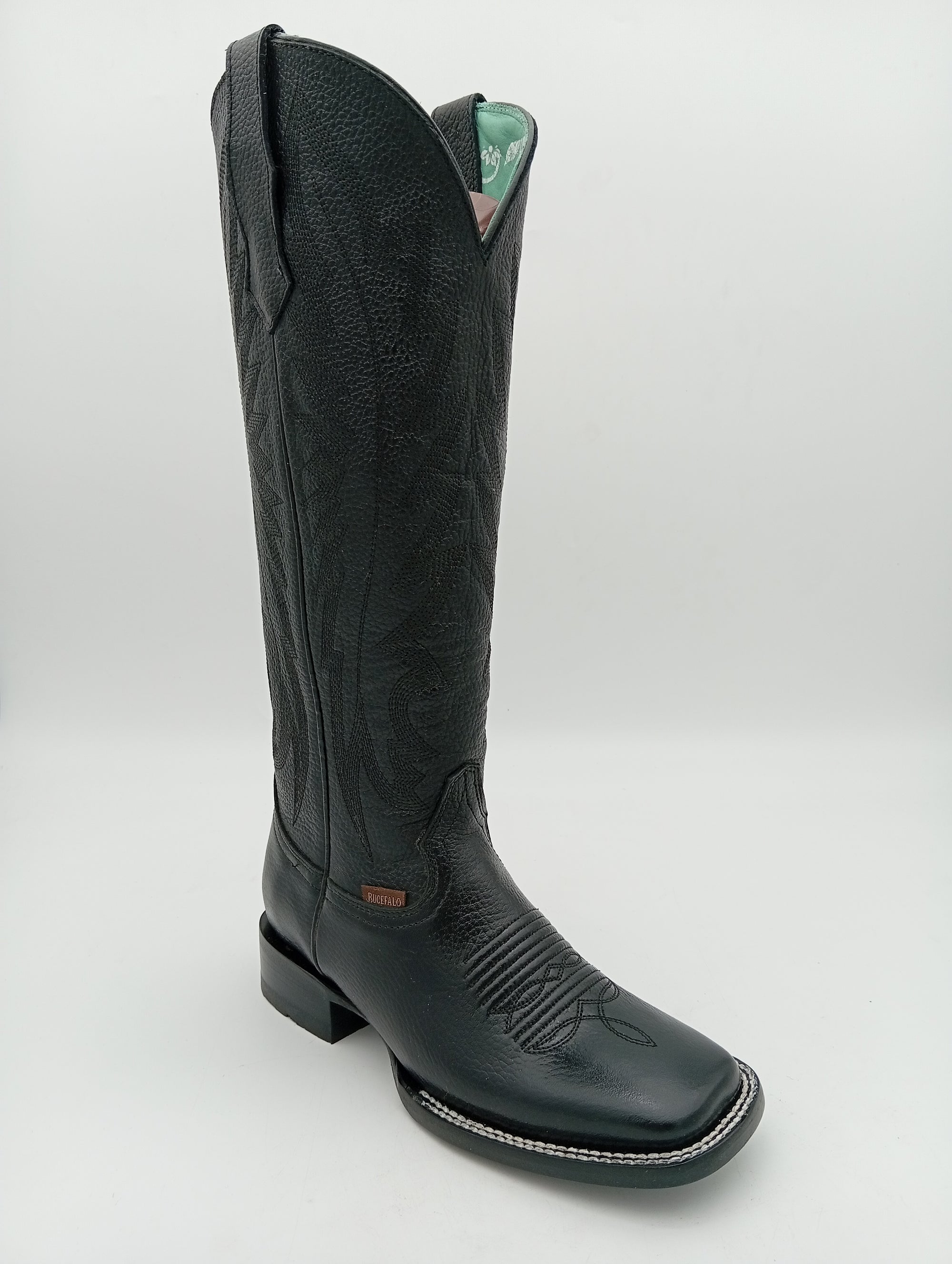 BOTA BUCEFALO BULL DOG LISA NEGRA TUBO ALTO SUELA DE CUERO DAMA