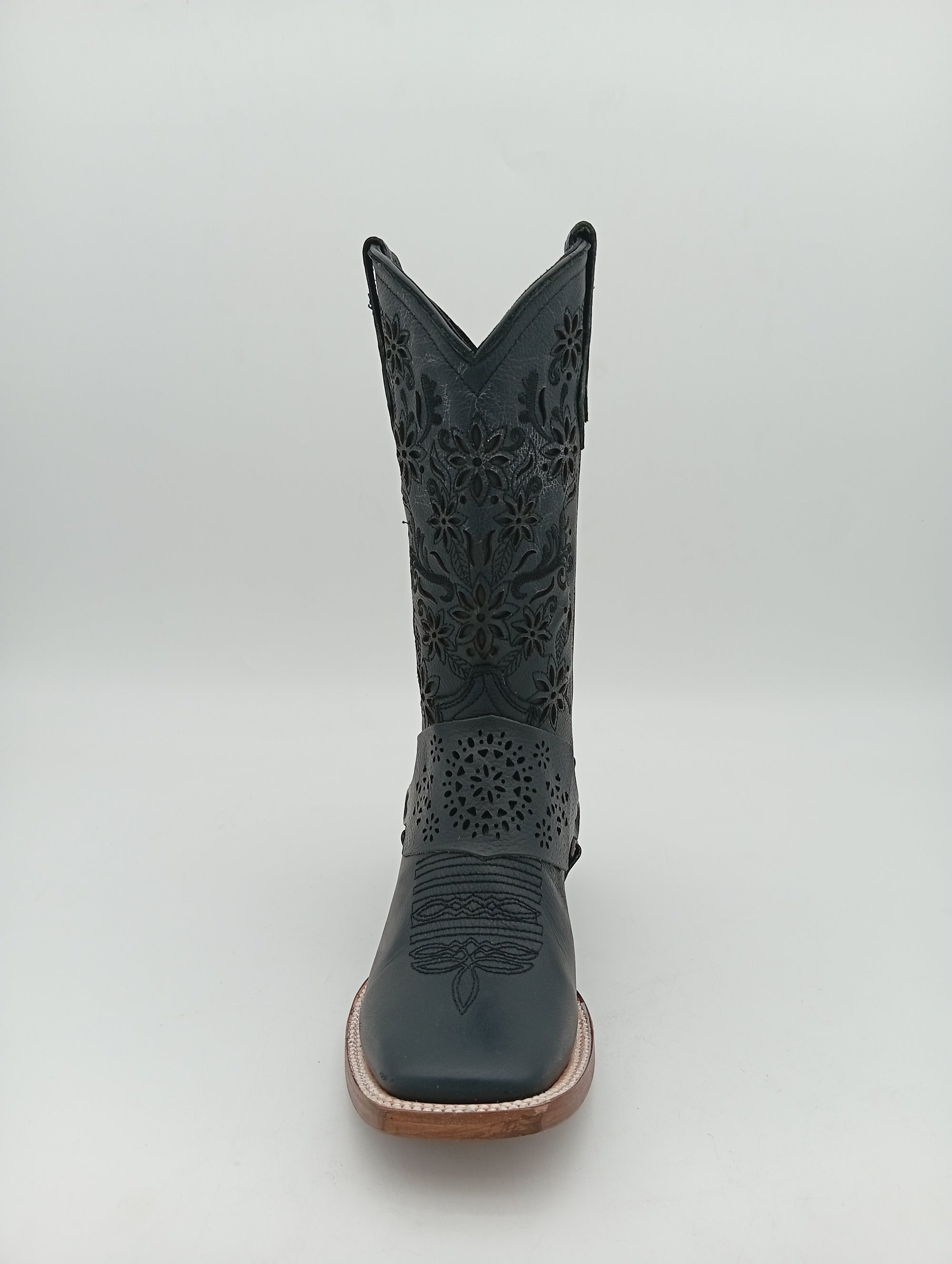BOTA EL JEREZANO UP LISA NEGRA FLORES SUELA DE CUERO DAMA