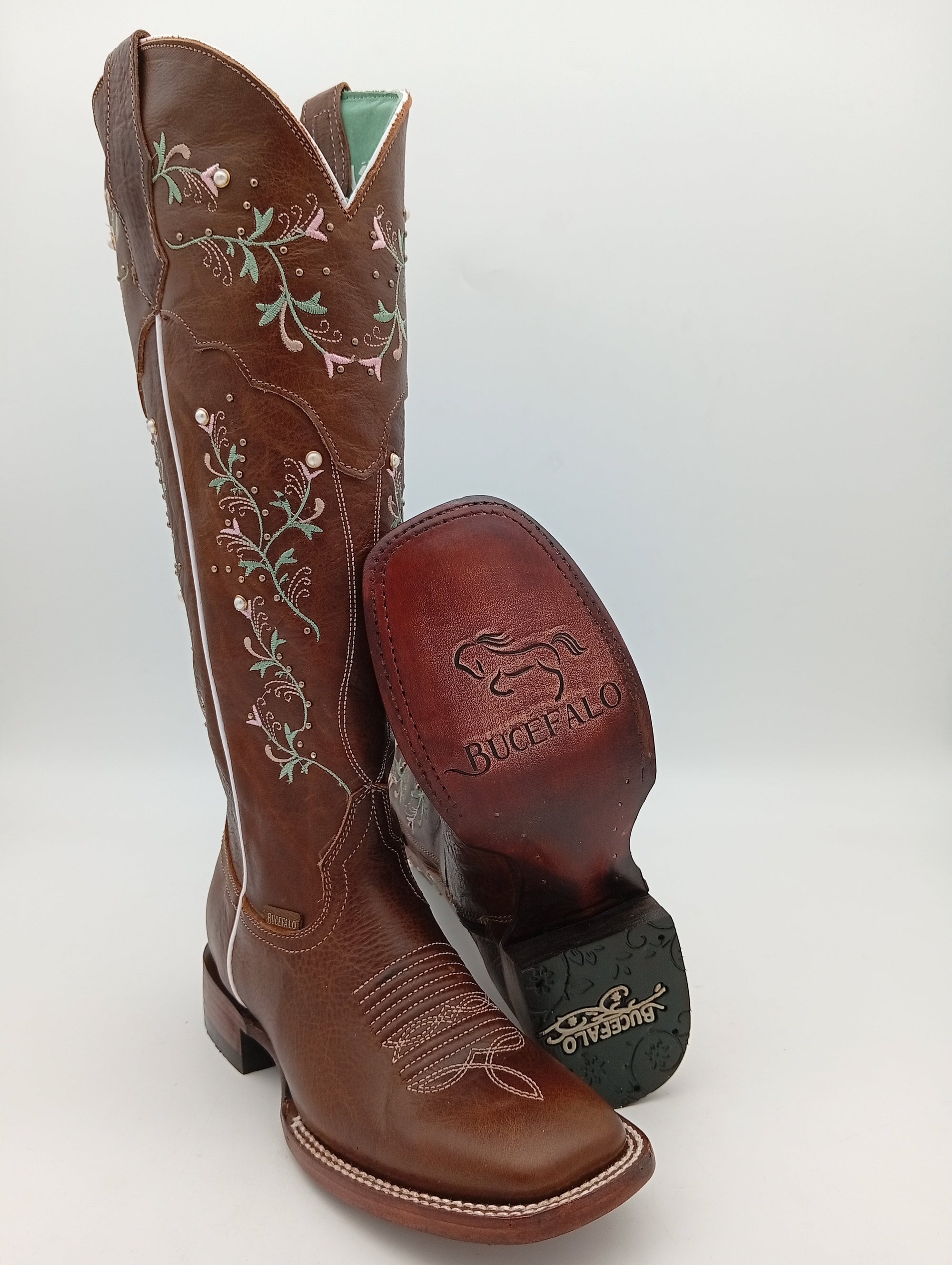 BOTA BUCEFALO BD BUCKAR NAPA FLORES TUBO ALTO DAMA