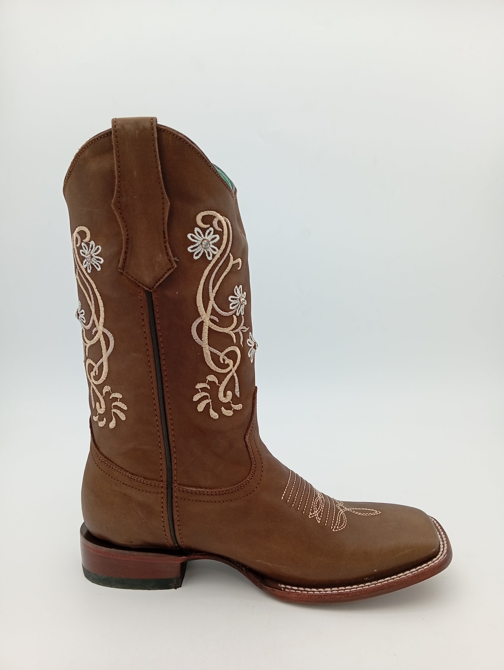BOTA BUCEFALO BD CRAZY TABACO FLORES BEIGE SUELA DE CUERO DAMA