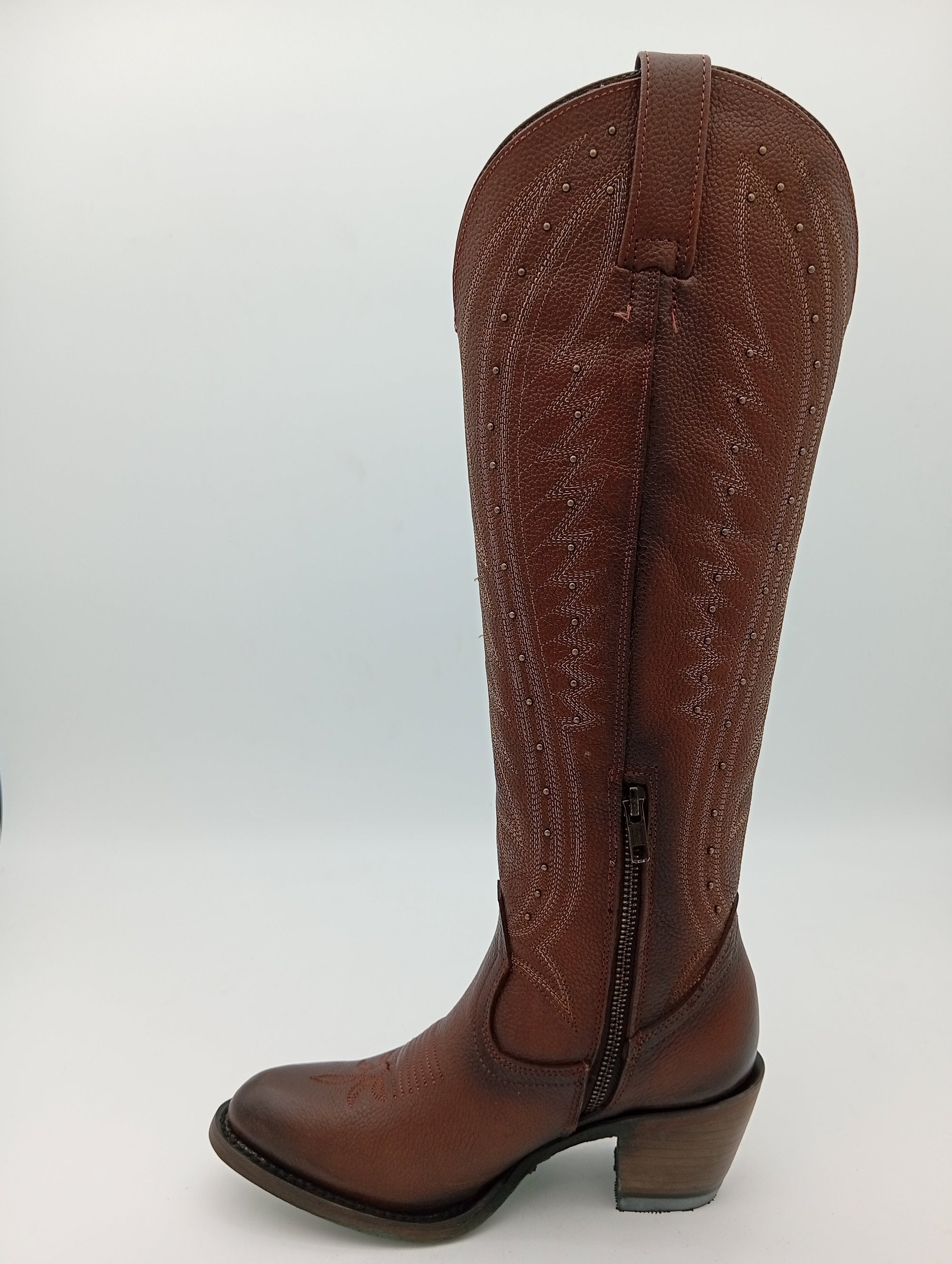 BOTA REYME OVAL NAGA TAN CAFE TUBO ALTO SUELA DE CUERO DAMA