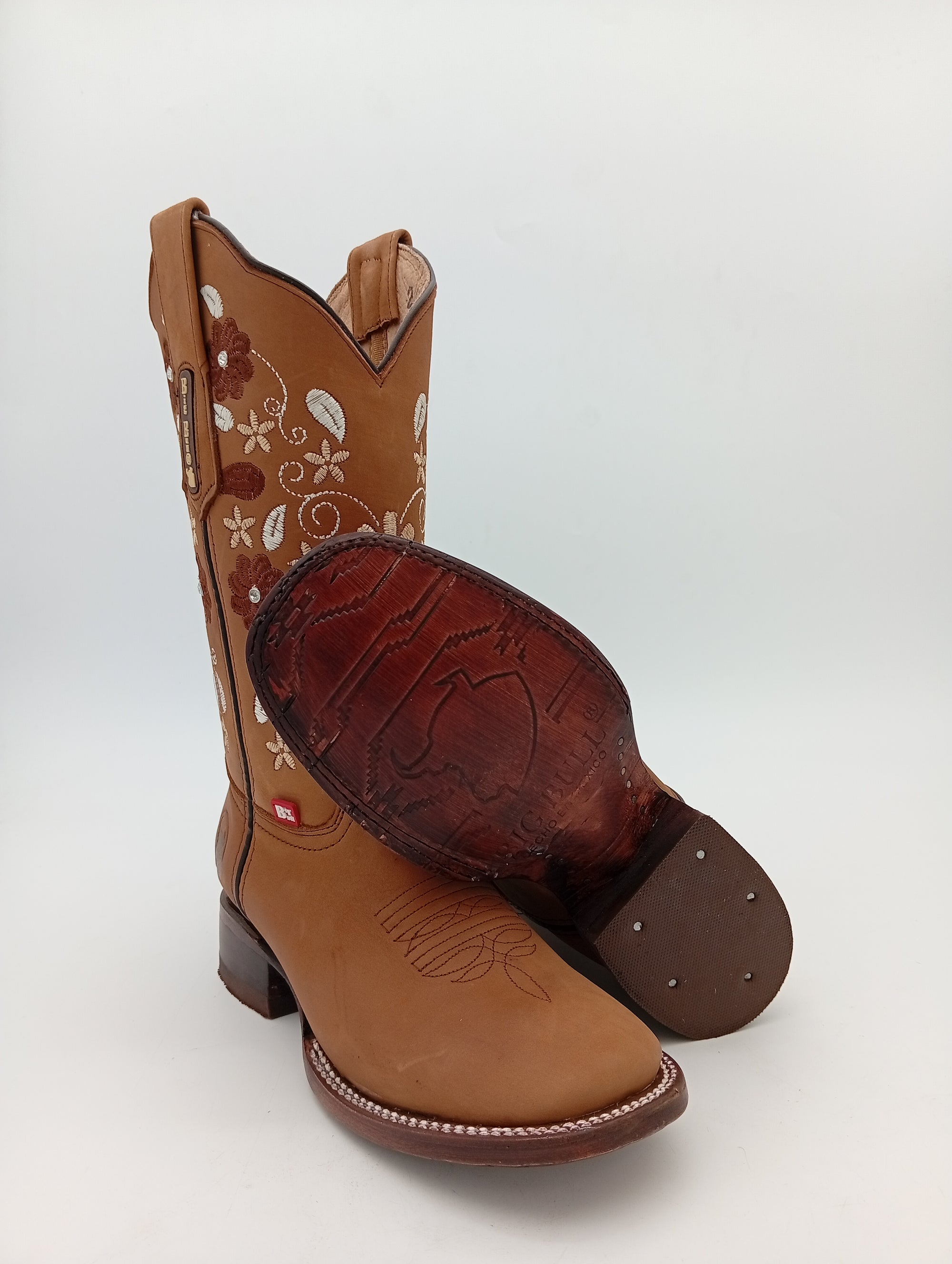 BOTA BIG BULL CRAZY TABACO FLORES CAFE SUELDA DE CUERO DAMA