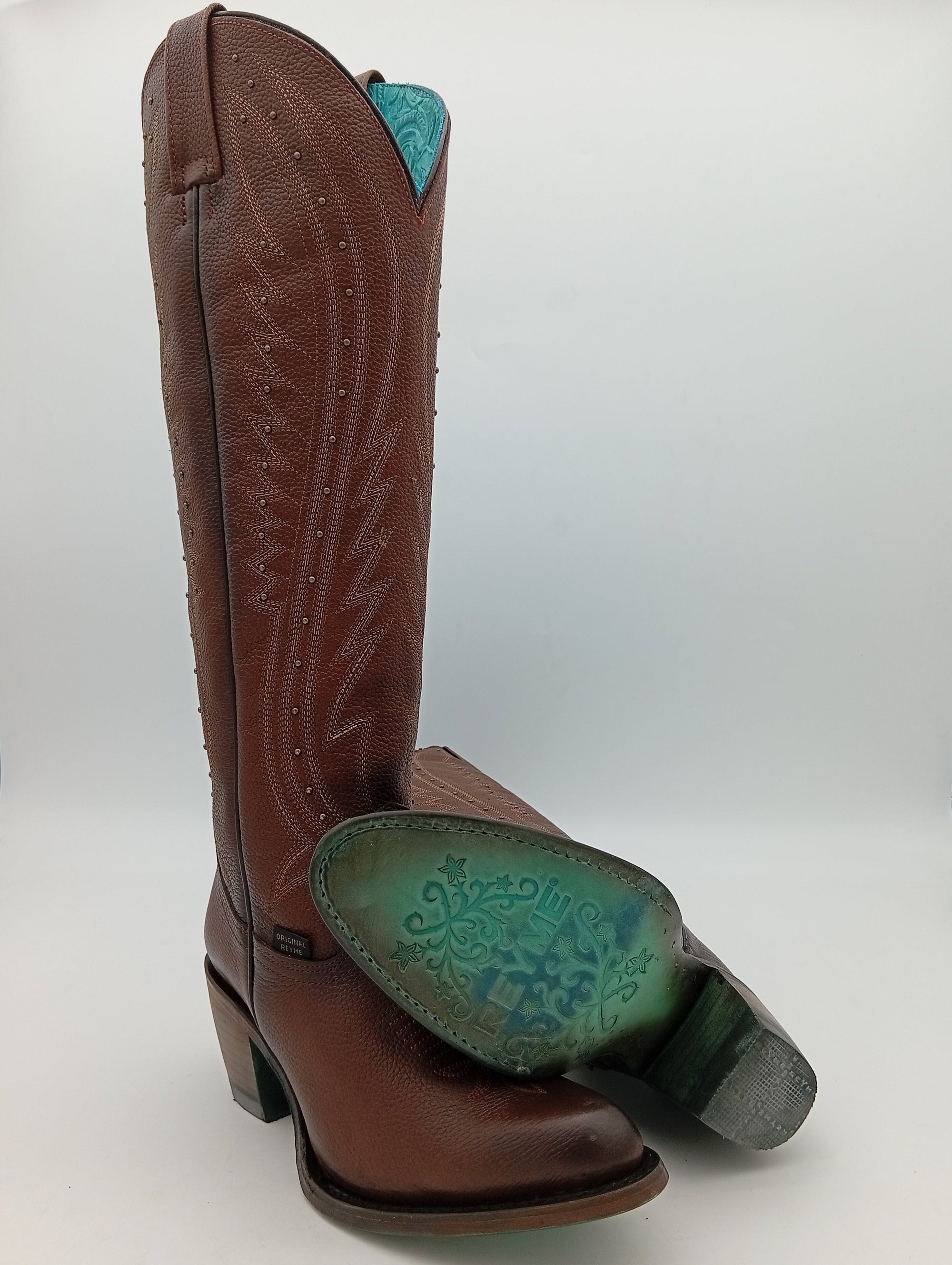 BOTA REYME OVAL NAGA TAN CAFE TUBO ALTO SUELA DE CUERO DAMA
