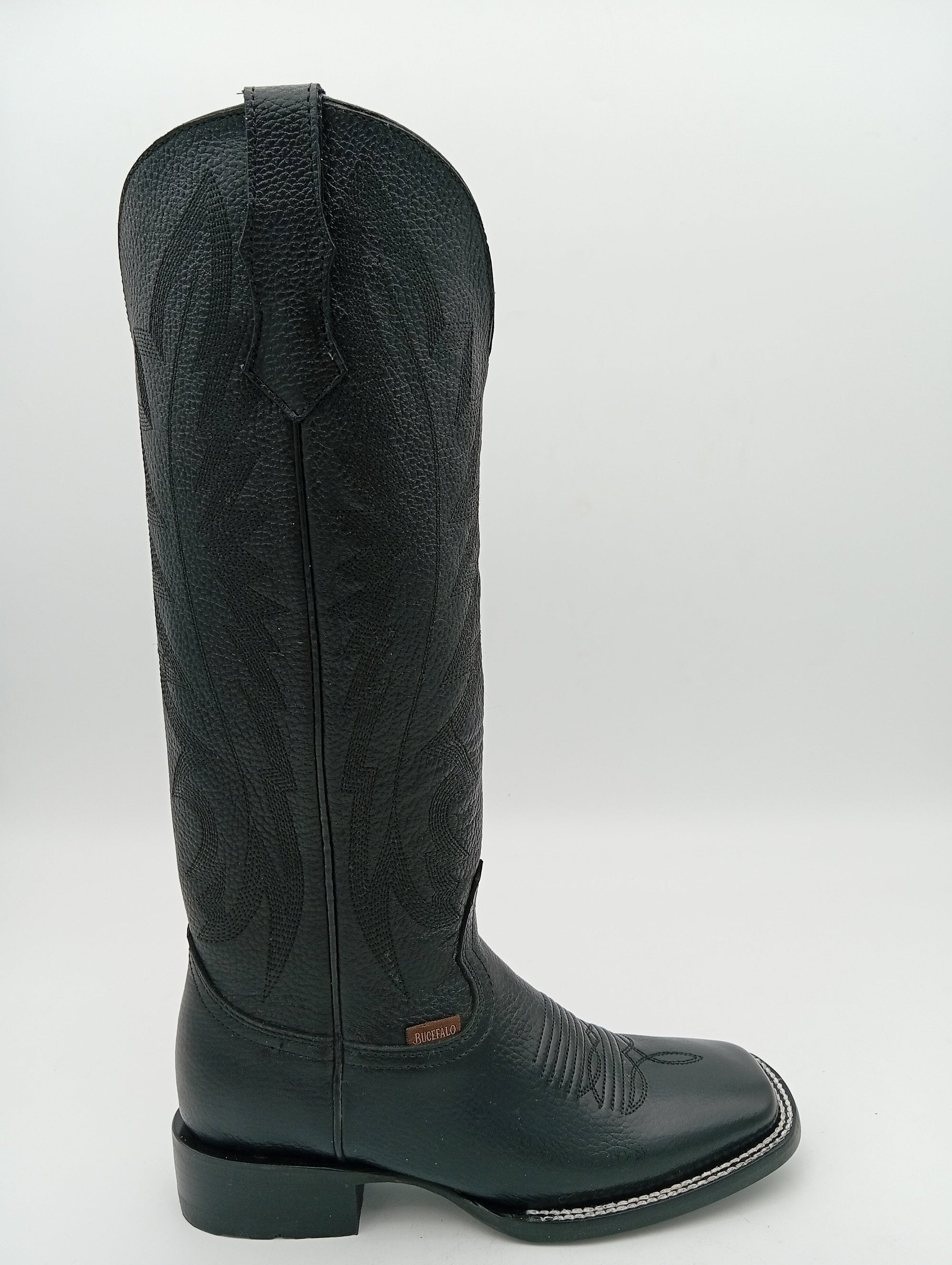 BOTA BUCEFALO BULL DOG LISA NEGRA TUBO ALTO SUELA DE CUERO DAMA
