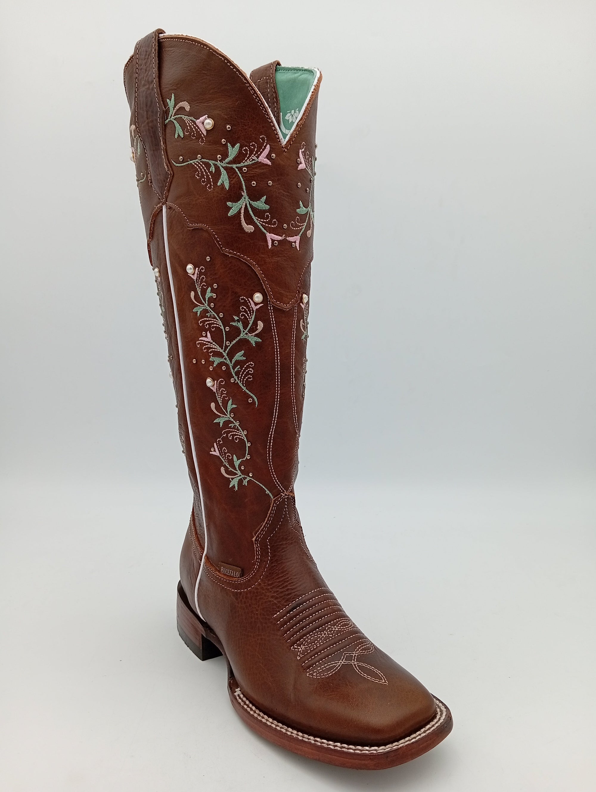 BOTA BUCEFALO BD BUCKAR NAPA FLORES TUBO ALTO DAMA