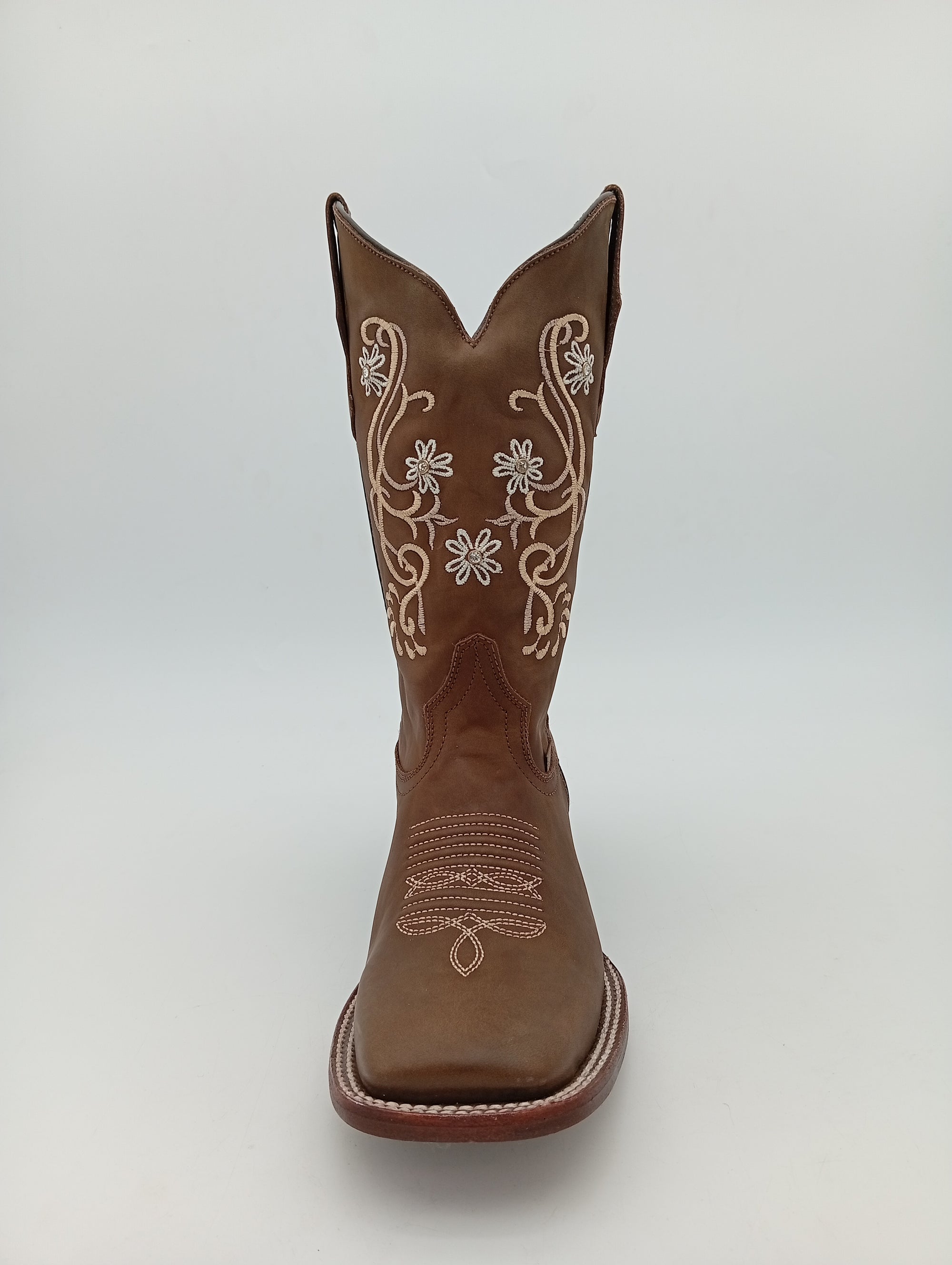 BOTA BUCEFALO BD CRAZY TABACO FLORES BEIGE SUELA DE CUERO DAMA