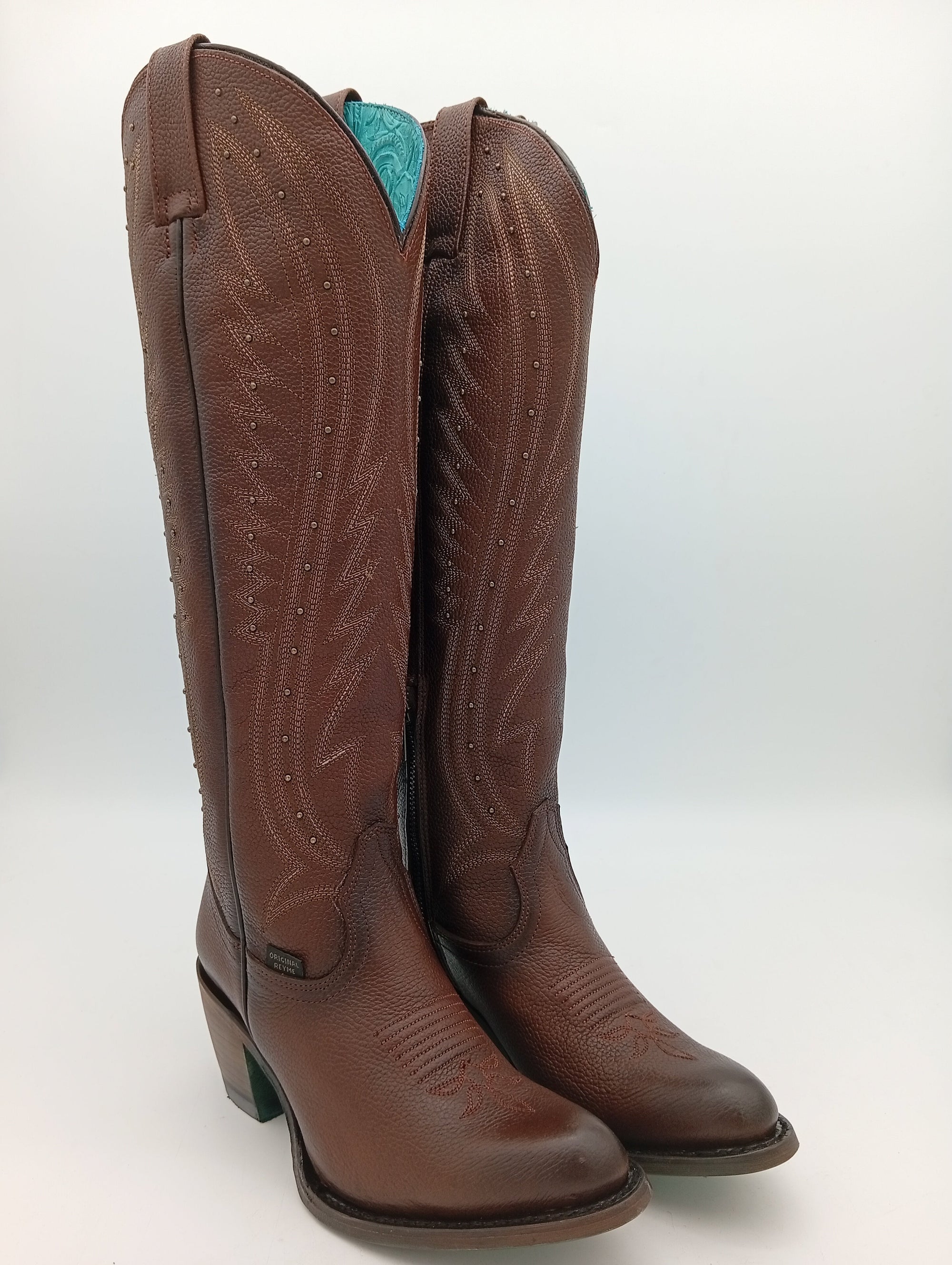 BOTA REYME OVAL NAGA TAN CAFE TUBO ALTO SUELA DE CUERO DAMA
