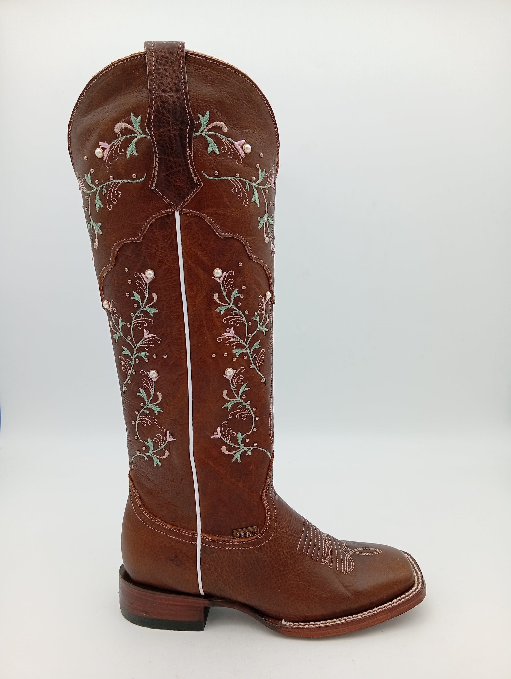 BOTA BUCEFALO BD BUCKAR NAPA FLORES TUBO ALTO DAMA