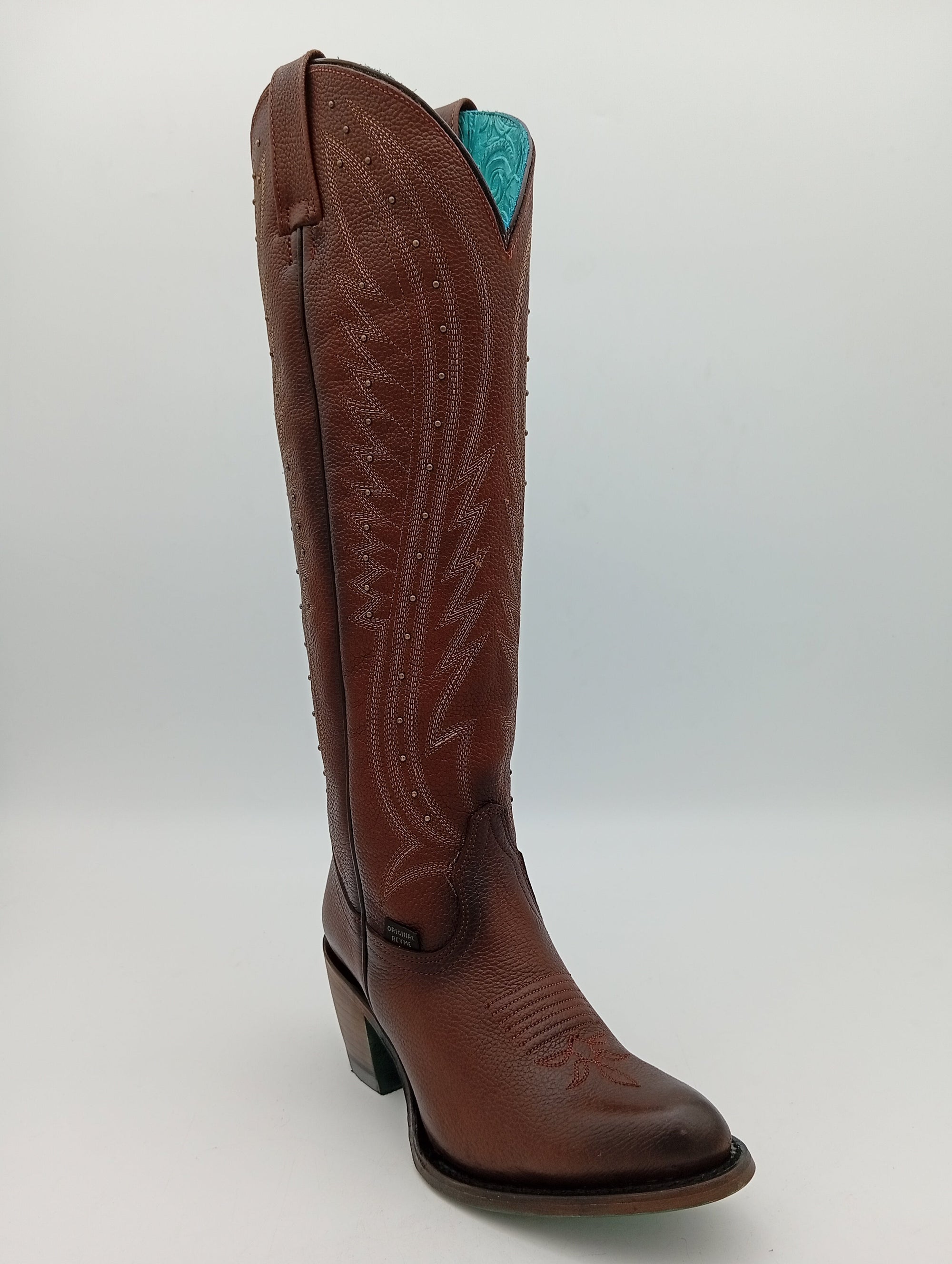 BOTA REYME OVAL NAGA TAN CAFE TUBO ALTO SUELA DE CUERO DAMA