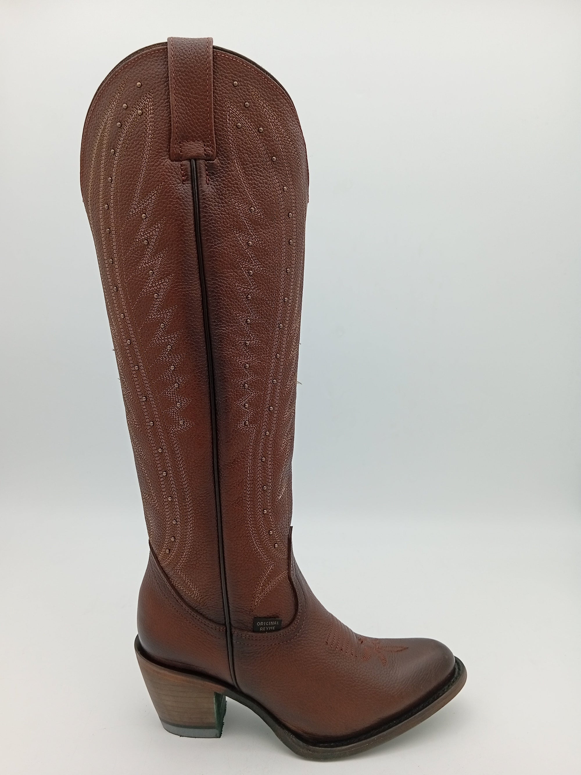 BOTA REYME OVAL NAGA TAN CAFE TUBO ALTO SUELA DE CUERO DAMA